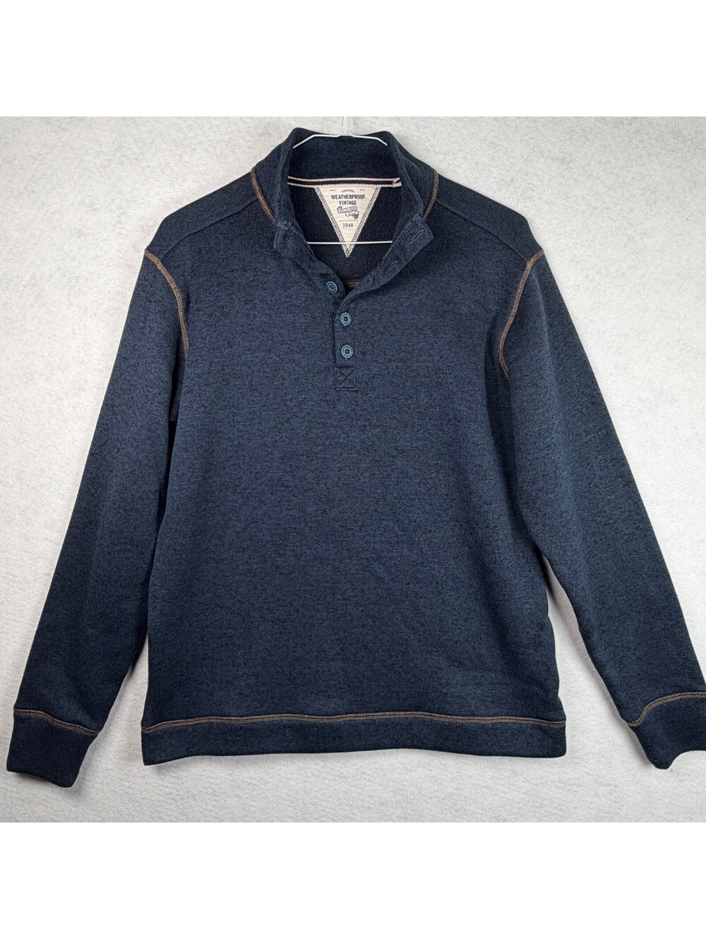 Weatherproof Vintage Men's Navy Blue Pullover Sweatshirt with Button Collar M